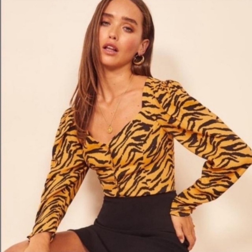Reformation Notta Tiger Stripe Long Sleeve Blouse